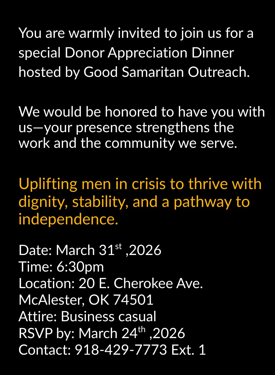 Donor & Community Leadership Dinner — Good Samaritan Outreach, McAlester OK (photo 1)